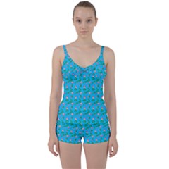 Carnation Pattern Blue Tie Front Two Piece Tankini by snowwhitegirl