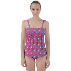 Carnation Pattern Pink Twist Front Tankini Set by snowwhitegirl