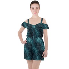 Texture Glass Network Glass Blue Ruffle Cut Out Chiffon Playsuit by Vaneshart