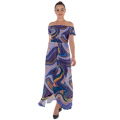 Liquid Marble Background Off Shoulder Open Front Chiffon Dress by Vaneshart