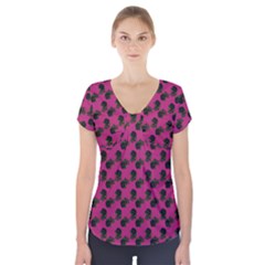 Black Rose Pink Short Sleeve Front Detail Top by snowwhitegirl