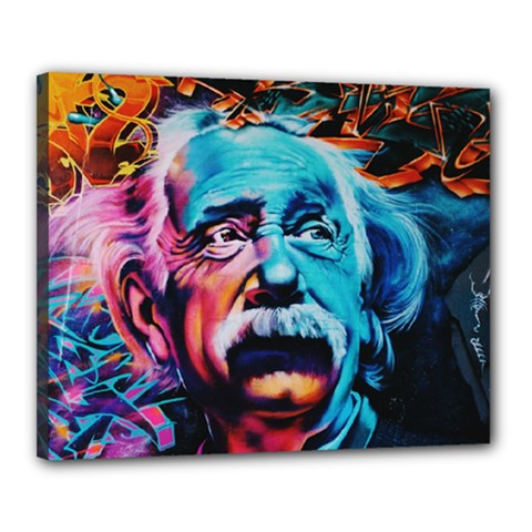Albert Einstein Retro Wall Graffiti Blue Pink Orange Modern Urban Art Grunge Canvas 20  X 16  (stretched) by genx