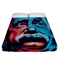 Albert Einstein Retro Wall Graffiti Blue Pink Orange Modern Urban Art Grunge Fitted Sheet (queen Size) by genx