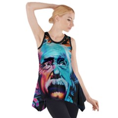 Albert Einstein Retro Wall Graffiti Blue Pink Orange Modern Urban Art Grunge Side Drop Tank Tunic by genx