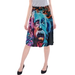 Albert Einstein Retro Wall Graffiti Blue Pink Orange Modern Urban Art Grunge Midi Beach Skirt by genx