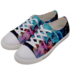 Albert Einstein Retro Wall Graffiti Blue Pink Orange Modern Urban Art Grunge Women s Low Top Canvas Sneakers by genx