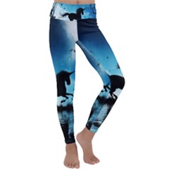 Wonderful Unicorn Silhouette In The Night Kids  Lightweight Velour Classic Yoga Leggings by FantasyWorld7