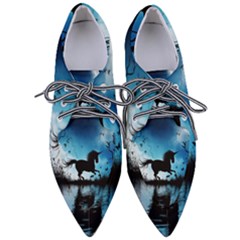 Wonderful Unicorn Silhouette In The Night Women s Pointed Oxford Shoes by FantasyWorld7