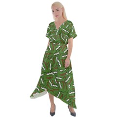 Pepe The Frog Face Pattern Green Kekistan Meme Cross Front Sharkbite Hem Maxi Dress by snek