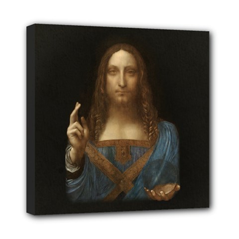 Salvator Mundi Leonardo Davindi 1500 Jesus Christ Savior Of The World Original Paint Most Expensive In The World Mini Canvas 8  X 8  (stretched) by snek