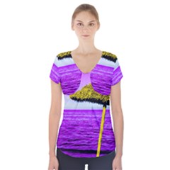 Pop Art Beach Umbrella Short Sleeve Front Detail Top by essentialimage