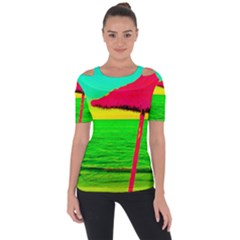 Pop Art Beach Umbrella Shoulder Cut Out Short Sleeve Top by essentialimage