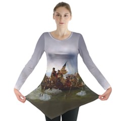 George Washington Crossing Of The Delaware River Continental Army 1776 American Revolutionary War Original Painting Long Sleeve Tunic  by snek