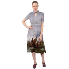 George Washington Crossing Of The Delaware River Continental Army 1776 American Revolutionary War Original Painting Keyhole Neckline Chiffon Dress by snek