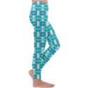 Teal White  Abstract Pattern Kids  Lightweight Velour Leggings View3