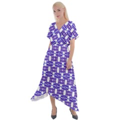 Purple  White  Abstract Pattern Cross Front Sharkbite Hem Maxi Dress by BrightVibesDesign