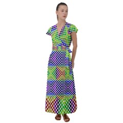 Colorful Circle Abstract White Purple Green Blue Flutter Sleeve Maxi Dress by BrightVibesDesign