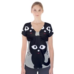 Cat Pet Cute Black Animal Short Sleeve Front Detail Top by HermanTelo