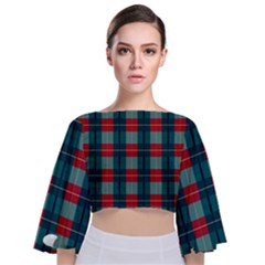 Pattern Texture Plaid Tie Back Butterfly Sleeve Chiffon Top by Mariart