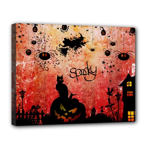 Funny Halloween Design, Cat, Pumpkin And Witch Canvas 14  X 11  (stretched) by FantasyWorld7