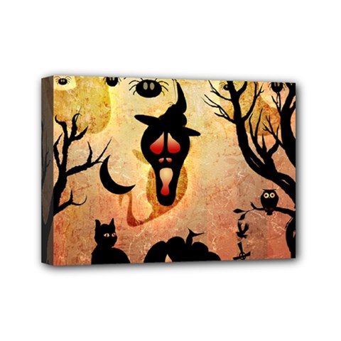 Funny Halloween Design, Pumpkin, Cat, Owl And Crow Mini Canvas 7  X 5  (stretched) by FantasyWorld7