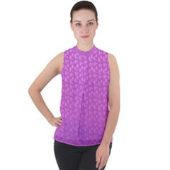Background Polka Pink Mock Neck Chiffon Sleeveless Top by HermanTelo