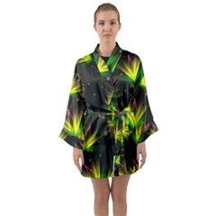 Floral Abstract Lines Long Sleeve Satin Kimono by HermanTelo