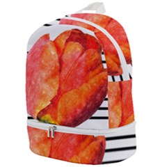 Tulip Watercolor Red And Black Stripes Zip Bottom Backpack by picsaspassion