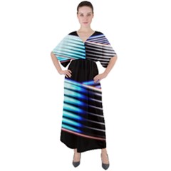Motion Line Illustrations V-neck Boho Style Maxi Dress by HermanTelo