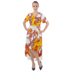 Can Walk On Volcano Fire, White Background Front Wrap High Low Dress by picsaspassion