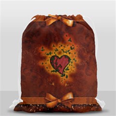 Beautiful Heart With Leaves Drawstring Bag (small) by FantasyWorld7