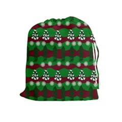 Snow Trees And Stripes Drawstring Pouch (xl) by bloomingvinedesign