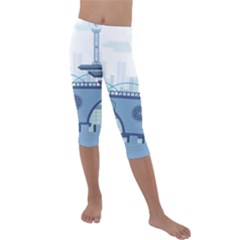 Blue City Building Fantasy Kids  Lightweight Velour Capri Leggings  by Vaneshart