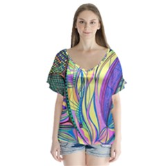 Happpy (4) V-neck Flutter Sleeve Top by nicholakarma