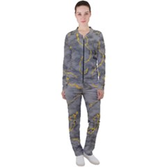 Marble Neon Retro Light Gray With Gold Yellow Veins Texture Floor Background Retro Neon 80s Style Neon Colors Print Luxuous Real Marble Casual Jacket And Pants Set by genx
