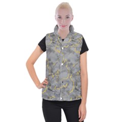 Marble Neon Retro Light Gray With Gold Yellow Veins Texture Floor Background Retro Neon 80s Style Neon Colors Print Luxuous Real Marble Women s Button Up Vest by genx