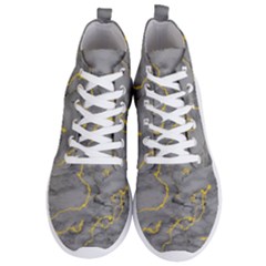 Marble Neon Retro Light Gray With Gold Yellow Veins Texture Floor Background Retro Neon 80s Style Neon Colors Print Luxuous Real Marble Men s Lightweight High Top Sneakers by genx