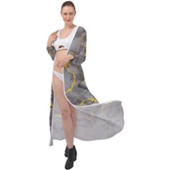 Marble Neon Retro Light Gray With Gold Yellow Veins Texture Floor Background Retro Neon 80s Style Neon Colors Print Luxuous Real Marble Maxi Chiffon Beach Wrap by genx