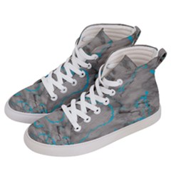 Marble Light Gray With Bright Cyan Blue Veins Texture Floor Background Retro Neon 80s Style Neon Colors Print Luxuous Real Marble Men s Hi-top Skate Sneakers by genx