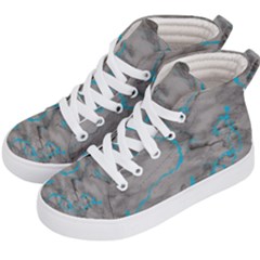 Marble Light Gray With Bright Cyan Blue Veins Texture Floor Background Retro Neon 80s Style Neon Colors Print Luxuous Real Marble Kids  Hi-top Skate Sneakers by genx
