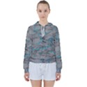 Marble light gray with bright cyan blue veins texture floor background retro neon 80s style neon colors print luxuous real marble Women s Tie Up Sweat View1