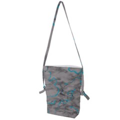Marble Light Gray With Bright Cyan Blue Veins Texture Floor Background Retro Neon 80s Style Neon Colors Print Luxuous Real Marble Folding Shoulder Bag by genx