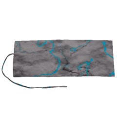 Marble Light Gray With Bright Cyan Blue Veins Texture Floor Background Retro Neon 80s Style Neon Colors Print Luxuous Real Marble Roll Up Canvas Pencil Holder (s) by genx