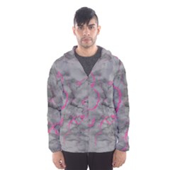 Marble Light Gray With Bright Magenta Pink Veins Texture Floor Background Retro Neon 80s Style Neon Colors Print Luxuous Real Marble Men s Hooded Windbreaker by genx