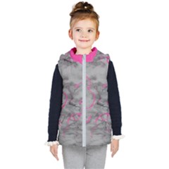 Marble Light Gray With Bright Magenta Pink Veins Texture Floor Background Retro Neon 80s Style Neon Colors Print Luxuous Real Marble Kids  Hooded Puffer Vest by genx