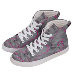 Marble Light Gray With Bright Magenta Pink Veins Texture Floor Background Retro Neon 80s Style Neon Colors Print Luxuous Real Marble Men s Hi-top Skate Sneakers by genx