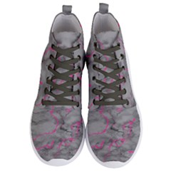 Marble Light Gray With Bright Magenta Pink Veins Texture Floor Background Retro Neon 80s Style Neon Colors Print Luxuous Real Marble Men s Lightweight High Top Sneakers by genx