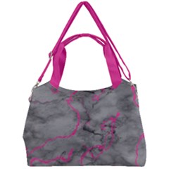 Marble Light Gray With Bright Magenta Pink Veins Texture Floor Background Retro Neon 80s Style Neon Colors Print Luxuous Real Marble Double Compartment Shoulder Bag by genx