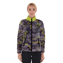 Marble Light Gray With Green Lime Veins Texture Floor Background Retro Neon 80s Style Neon Colors Print Luxuous Real Marble Winter Jacket by genx