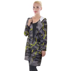 Marble Light Gray With Green Lime Veins Texture Floor Background Retro Neon 80s Style Neon Colors Print Luxuous Real Marble Hooded Pocket Cardigan by genx